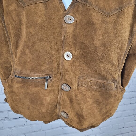 King Ranch Brown Genuine Suede Leather Western Lined Buttoned Vest Size Large L - Picture 8 of 16